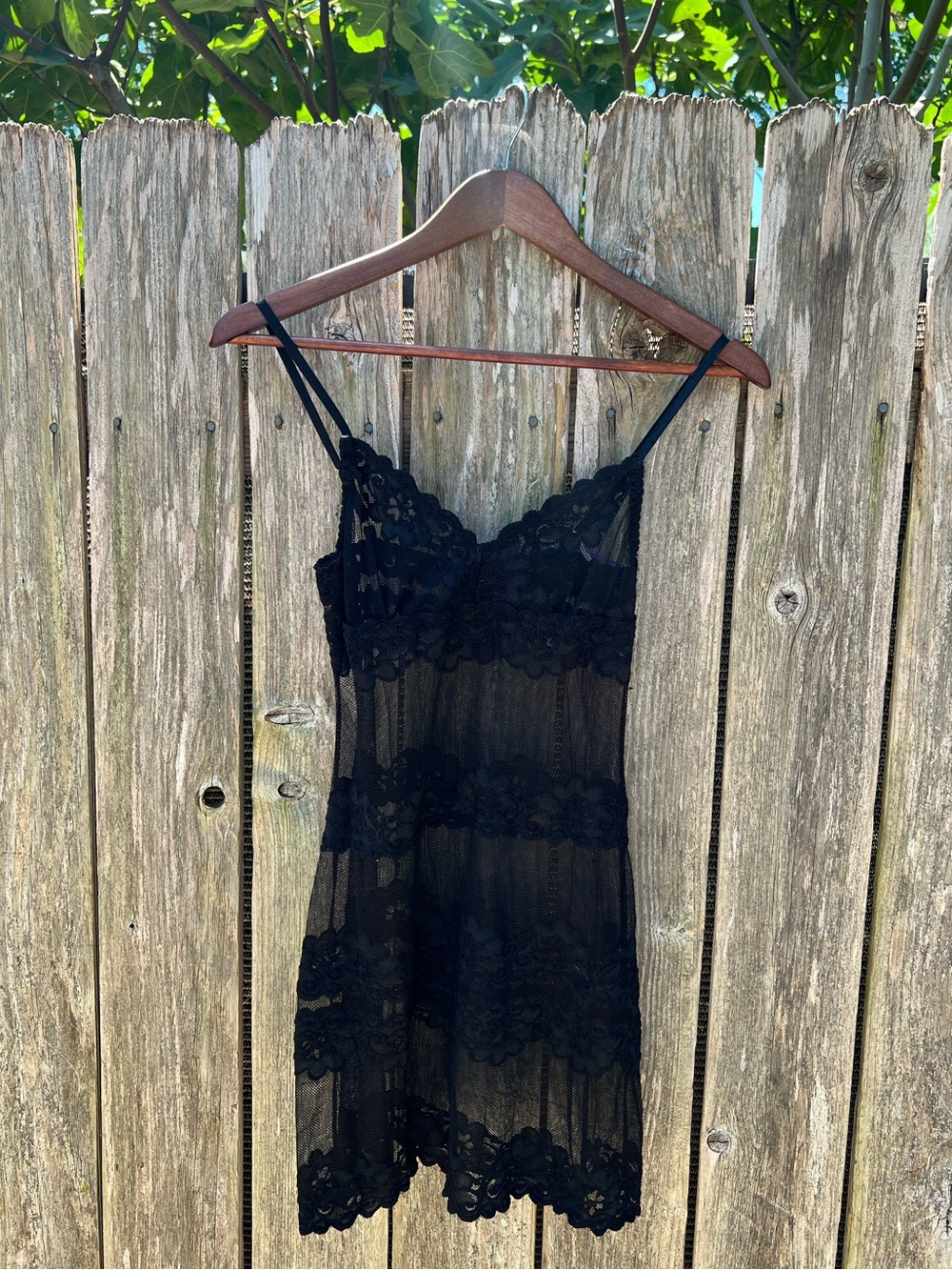Vintage Black Sheer Lace Chemise with Floral Panels